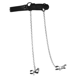 Ouch! Silicone Bâillon avec Pinces Tétons Nipple Gag Noir